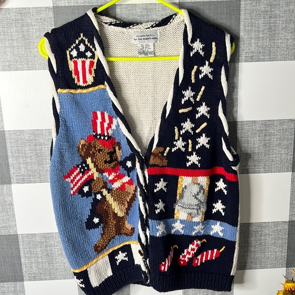 VTG Alexandra Barlett Cardigan vest Patriotic - Picture 1 of 4